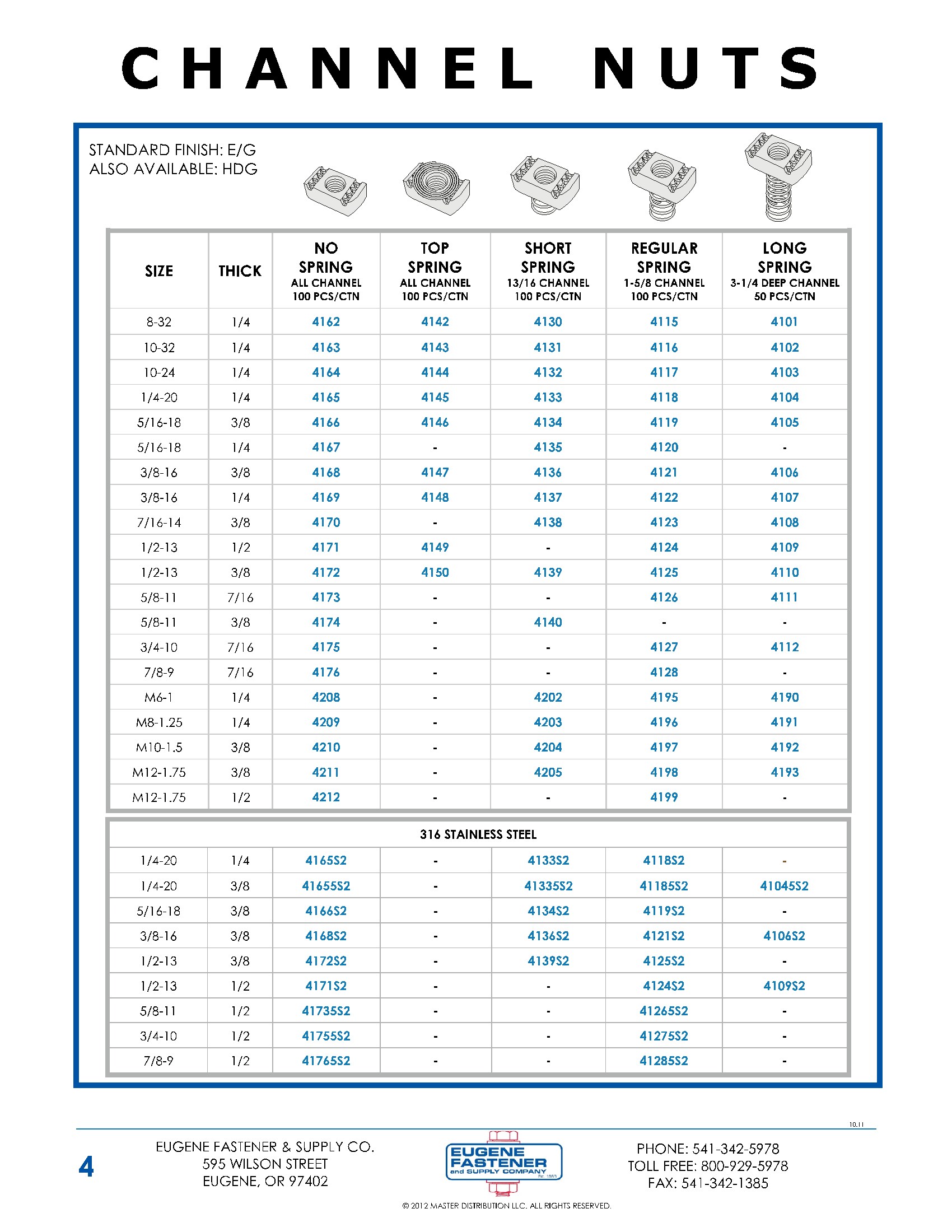 STR4104 STRUT NUTS - LONG SPRING - 1/4" - 20 X 1/4" THK, ZINC